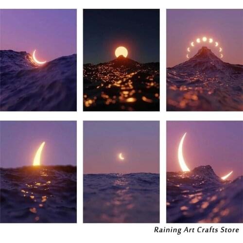 Sun and Moon 5D Diy Diamond Painting Purple Night Scenery Cross Stitch Full Square Round Drill Rhinestone Mosaic Pictures Decor