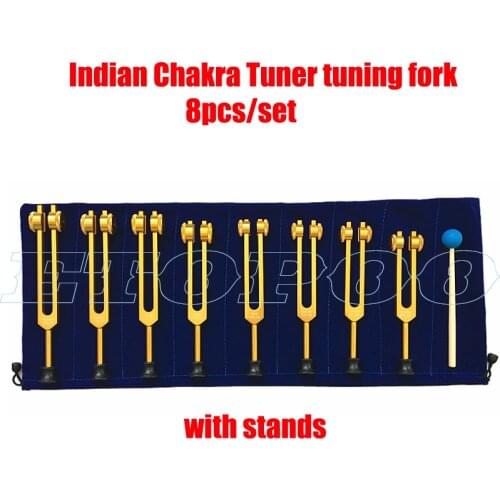 8pcs Gold Set Indian Chakra Tuner tuning fork ROOT 194.18HZ HEART 136.1HZ SOUL PURPOSE 272.20HZ CROWN 172.06HZ
