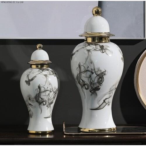 Home Decoration Large Vase Multifunctional Storage Tank Creative Retro Ink Pattern Ceramic General Jar Office Desktop Decoration