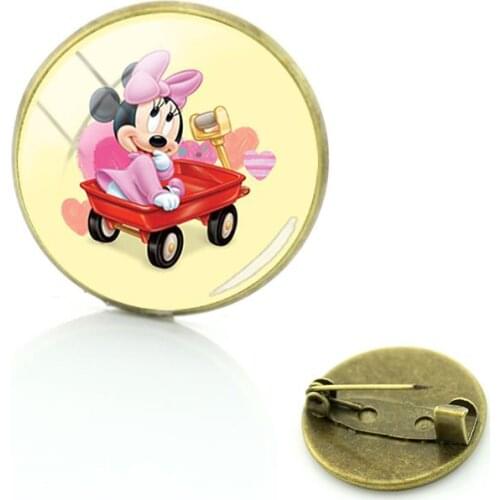 Disney Minnie Mickey Mouse Brooch Badge Glass Glass Dome Brooch Pin Cabochon Art Picture Ornament