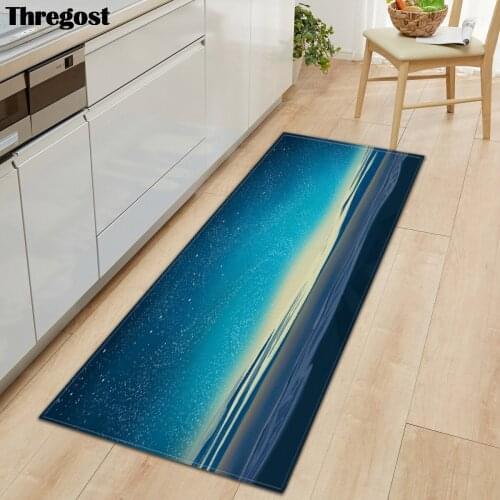 Thregost Long Flannel Kitchen Mats Planet Print Microfiber Living Room Hallway Bedroom Carpet Home Decor Bath Mat Anti-Slip