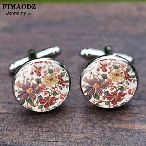 FIMAODZ Flower of Life Mandala Cufflinks Henna Om Yoga Om Symbol Zen Buddhism Glass Cabochon Charm Cuff Links for Women Gift