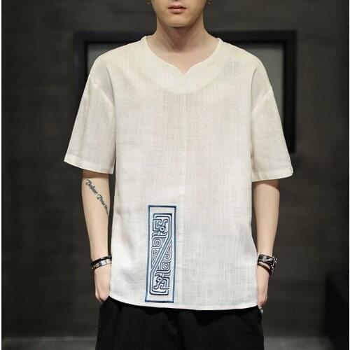 Summer Chinese Style Linen Short Sleeve Oversized Print T-Shirt Men Hip Hop Fashions Tee Streetwear Harajuku T Shirt Male 30299