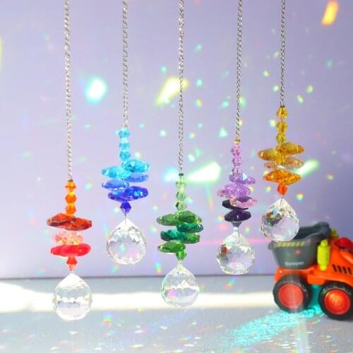 Crystal Windchime Light Pendant Sun Light Catcher Crystal Ball Rainbow Metal Chandelier Prism Hanging Ornament Home Garden Decor