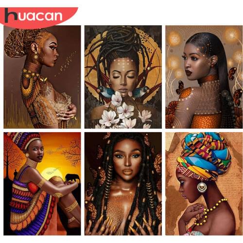 HUACAN 5D Diamond Painting New Arrivals African Woman Rhinestones Diamond Embroidery Cross Stitch Portrait Mosaic Sale Decortion