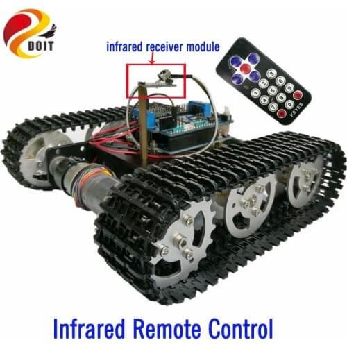 IR Control Tracked Tank Chassis with Arduino UNO R3 Board+Motor Drive Shield Board by Phone for DIY Robot Project