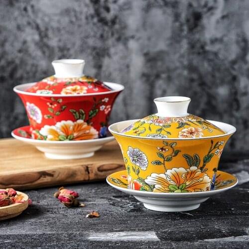 China Jingdezhen colorful ceramic covered bowl tea cup large size tea making bowl teacup household restaurant tureen