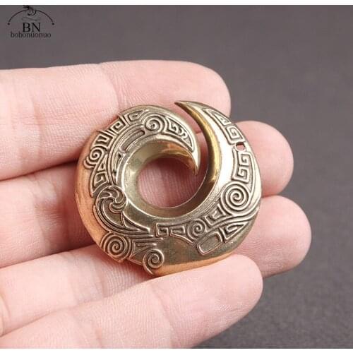 Chinese Good Luck Ring Brass Car Key Chain Pendant Jewelry Special Pattern Round Tag Mystical Eastern Power DIY Lanyard Hangings