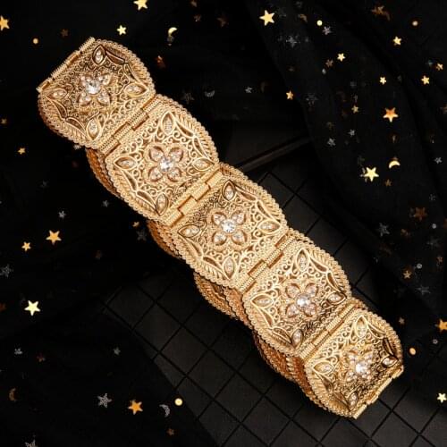 Royal Wedding Dress Belt With Solid Gold Plating Crystal Body Belly Chains Adjustable Length Moroccan Chic Caftan Belts