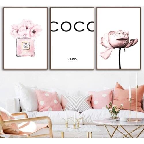 Fashion Perfume Illustration Canvas Painting Prints Blush Pink Peony Flower Wall Art Pictures Nordic Poster Home Room Decor