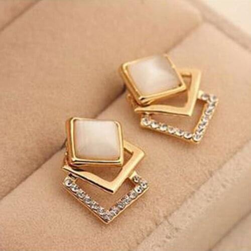 Fashion Temperament of Hollow Out Opal Solid Square Stud Earrings High-grade Fine Earrings ERN - 10921