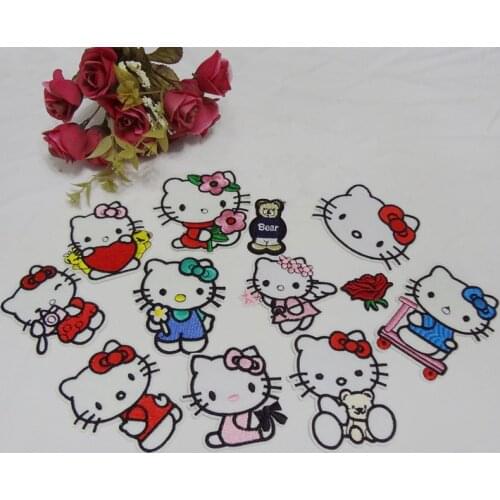 DIY cartoon Embroidered Patches hello cat bear Embroidered Patches for Clothing Iron on Patch Iron on stickers Applique Badge