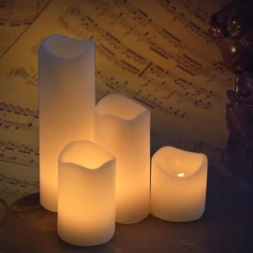 Pack of 4 Remote controlled Wavy edge Flameless LED Pillar Candle(6"4"3"2") Paraffin wax Ivory tealight Wedding Party decoration