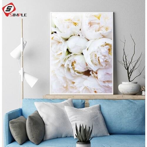 White Peony Nordic Posters and Prints Floral Wall Pictures For Living Room Modern Scandinavian Picture Art Canvas Painting Decor
