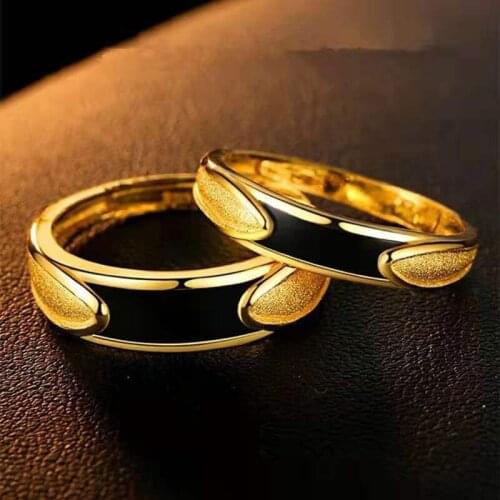 Couple Ring New Black / Green / White Gem Gold Plated Ring Adjustable Opening Ring Men and Women Fashion Jewelry Birthday Gift