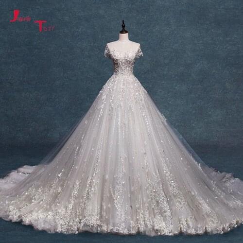 Short Sleeve Beading Appliques Flowers Gorgeous Ball Gown Wedding Dress Plus Size Luxury Vestido de Casamento