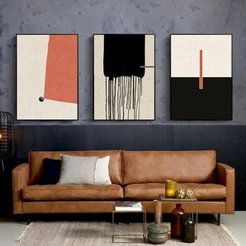 Hand painted geometric texture black white Wall Art Canvas Painting Abstract Poster Print Wall Picture for Living Room decor