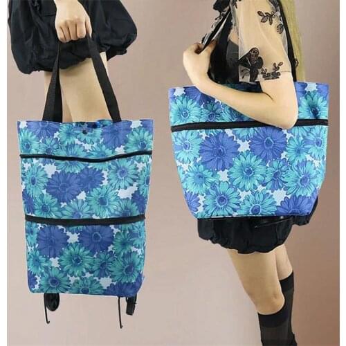 Handbag Folding Shopping Bag Waterproof Oxford Foldable Trolley Cart Womens Bag With Wheels Female Shoulder Bags Food Organizer