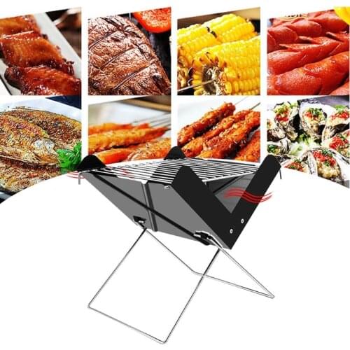 Foldable Simple X-type Portable BBQ Charcoal Grill Lightweight Barbecue Tool Kits for Outdoor Cooking Camping Hiking T84F