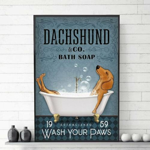 Dachshund Signs Wash Your Paws Dog Lover Shabby Chic Plate Wall Art Poster Home Bar Pub Room Wall Signs