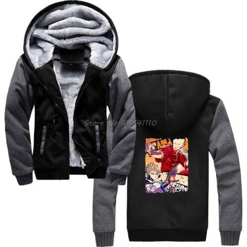 Funny Print One Punch Man Hero Saitama Oppai Anime hoodie Men Winter Thicken Hooded Hoodies Sweatshirt Streetwear