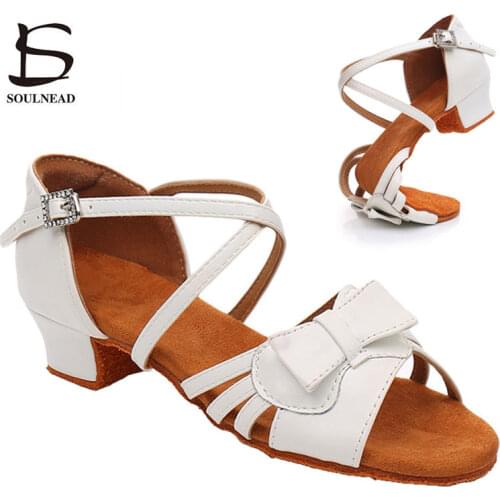 White Girls Latin Dance Shoes PU Soft Sole Ballroom Salsa Dancing Shoes for Children Adult Size 24-40 Women Kids Dance Sandals