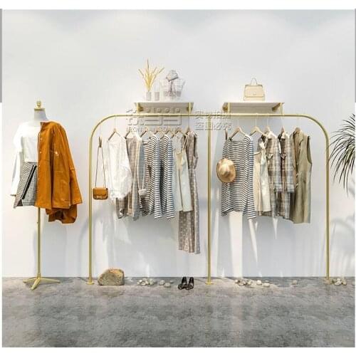 Clothing store display rack gold display shelf womens clothing store wall hanging simple hangers support customization