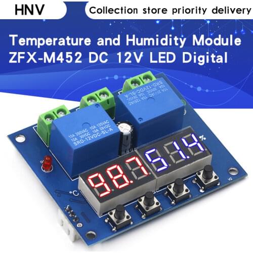 ZFX-M452 DC 12V LED Digital Thermostat Temperature Humidity Control Thermometer Hygrometer Controller Relay Module AM2301 Probe