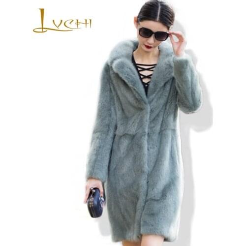 LVCHI Fashion Real Fur Coat Women Medium Plus Size Mink Fur Coats 2019 Winter Vogue Turn-down Full Sleeve Warm Outwear Fur Coats