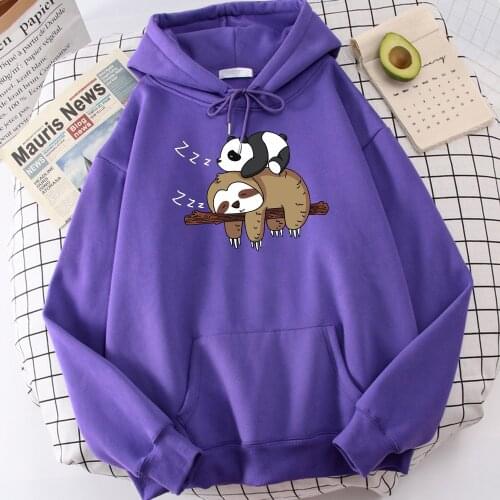 Panda Lying On A Sloth Printed Womens Hoodie Autumn Crewneck Hoody Casual Loose Sweatshirt Simple S-Xxl Mens Pullover Tops