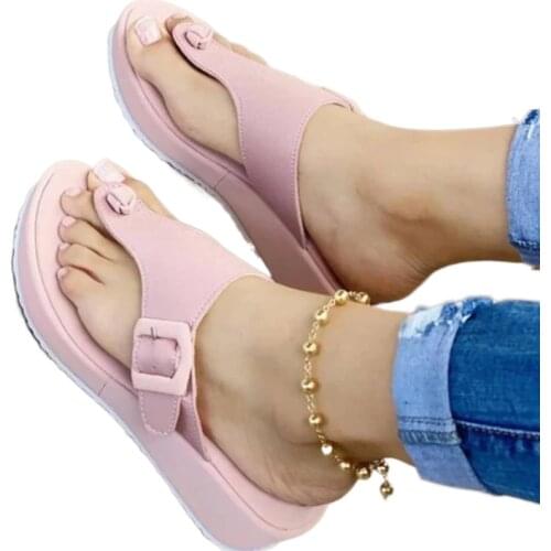 2021 Summer Women Slipper Buckle Decoration Beach Sandals Female Wedge Shoes Lady Bath Home Outdoor Slippers Fashion Flip-flops