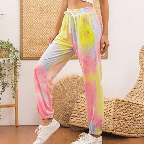 Women tie-dye Hip Hop Women Casual Trousers Black Loose Streetwear Pants High Waist Pockets Trousers Plus Size Sport Pant