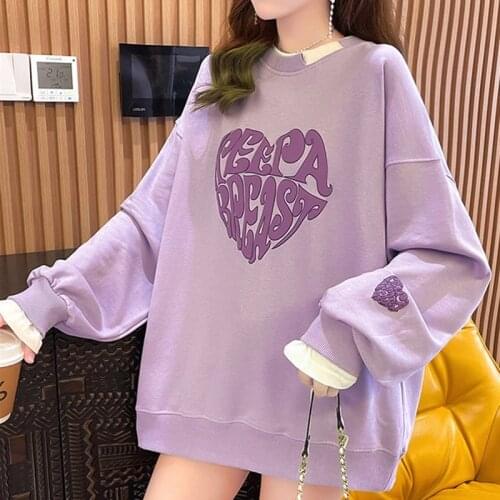 GLODTAOS 2021 Autumn Winter Women Pullover Love Heart Print Sweatshirt Casual Loose Long Sleeve O-neck Tops Female