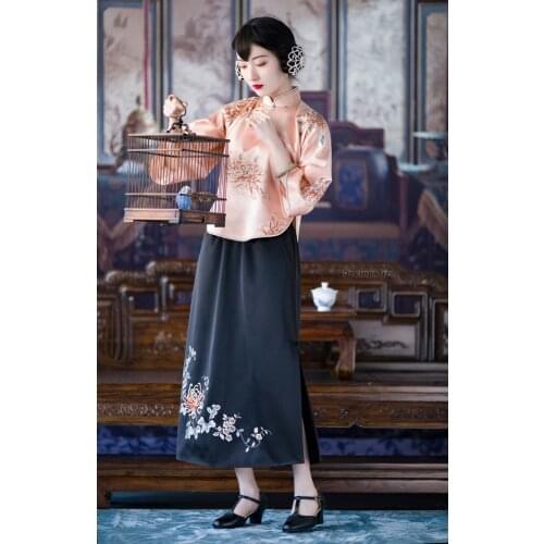 2021 vintage chiffon blouse women chinese shirt national hanfu satin tang style o neck female daily tops chinese hanfu blouse