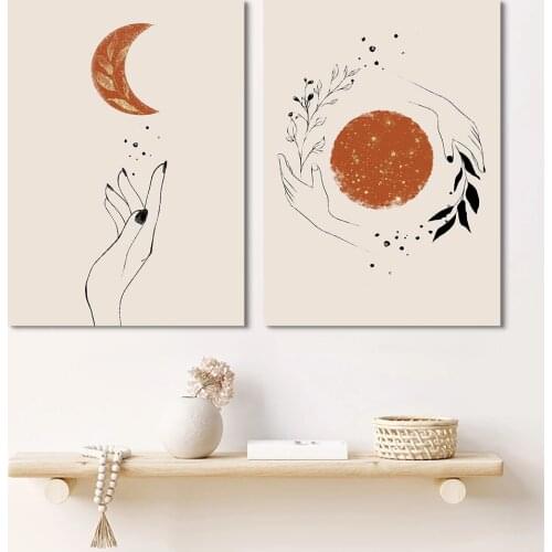 Abstract Mystic Hand Sun Moon Moern Wall Paintings Canvas Art Posters and Prints Pictures Home Living Room Decor (No Frame)