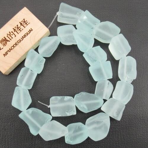 APDGG Aquamarine Blue Glass Quartz Rough Frosted Nugget Loose Beads 15" Jewelry Making DIY