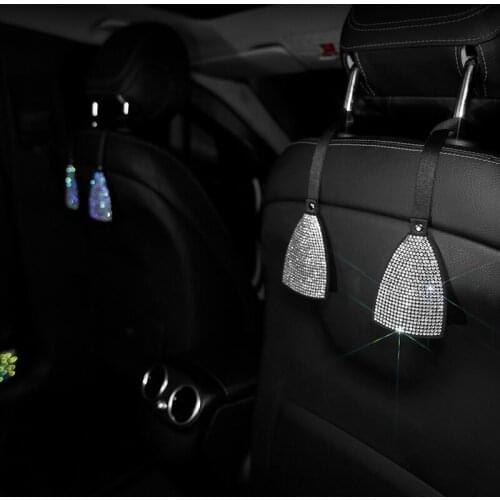 Car Seat Back Hooks Rhinestone Auto Organizer for Handbags Coats Crystal Bling Auto Accessories