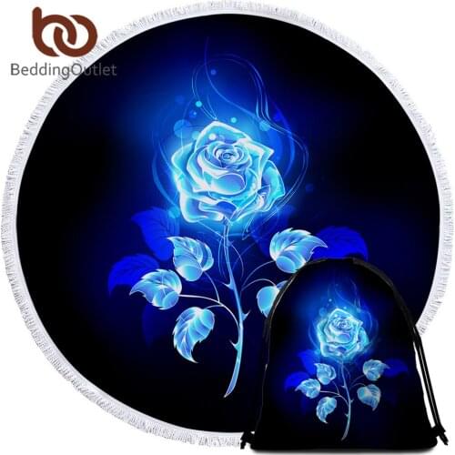 BeddingOutlet Blue Rose Round Beach Towel Microfiber Large Bath Towel Toalla Picnic Blanket 3D Floral Colorful Yoga Mat 150cm