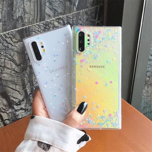 Glitter Sequins Star Phone Case For Samsung Galaxy S20 Ultra S10 S7 S9 S8 Plus Note 10 Pro 9 Soft Epoxy Clear Luxury Phone Cover