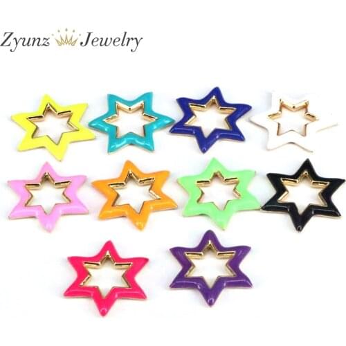 20PCS, Colorful Neon Beads, Open Star Metal Charm Connector Beads, DIY Necklace Bracelet Earring Accessories