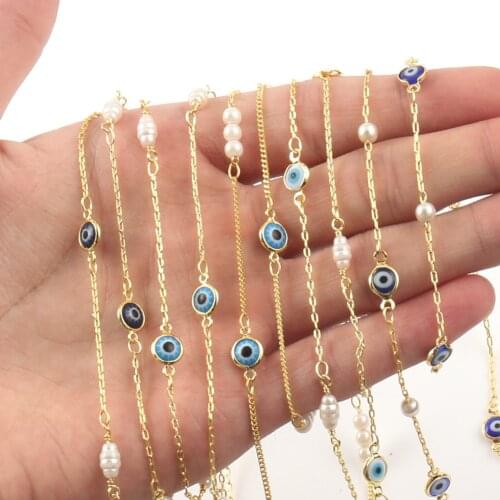 1m Gold Color Stainless Steel Devils Eyes Pearl Chains for Jewelry Making DIY Bracelet Necklace Ankles Accessories Supplies