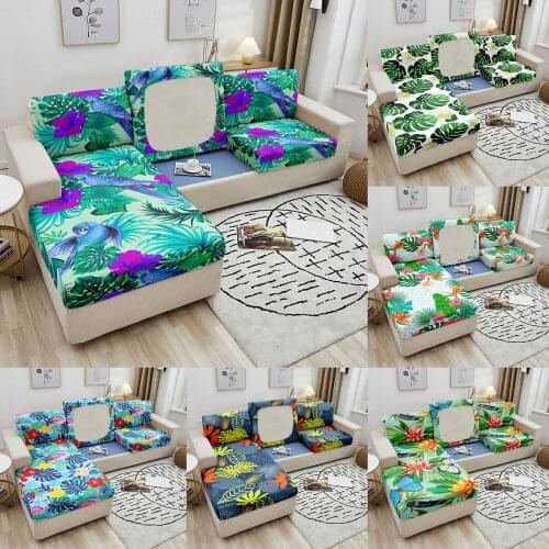 Tropical Leaves Elastic Fabric Sofa Seat Cover Parrot Couch Cover For Living Room Corner Sofa Seat Cushion Cover 1-4 Seater