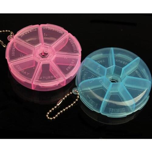 1pc 7 Slot Portable Organizer Pill Case Round Box Health Pill Box Case Medicine Drug Box Random Colors