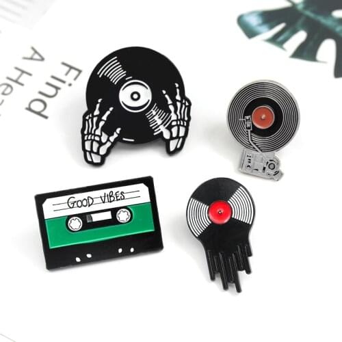 Audio tape disc series black brooch on music and police personnel investigation study student learning to send friends