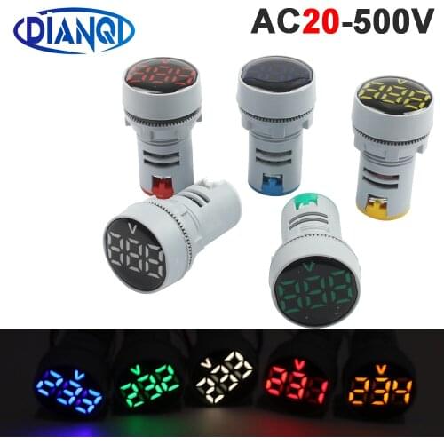 22mm AC20-500V LED Mini Round Voltmeter voltage meter indicator pilot light Red Yellow Green Blue White Digital Display Tester