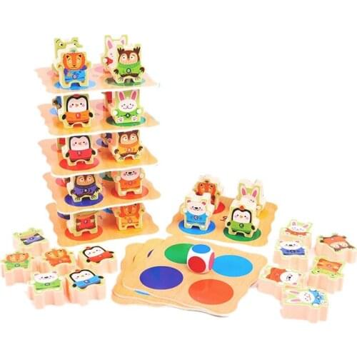 Colored Stacking Balance Game for Kids Wooden Animals Tumble Tower Blocks for Building Blocks Educational Toy for Blocks