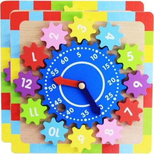 Kid Wooden Gear Block Multicolor Digital Clock Jigsaw Puzzle Early Education Toy Non-toxic Interesting Bright Color