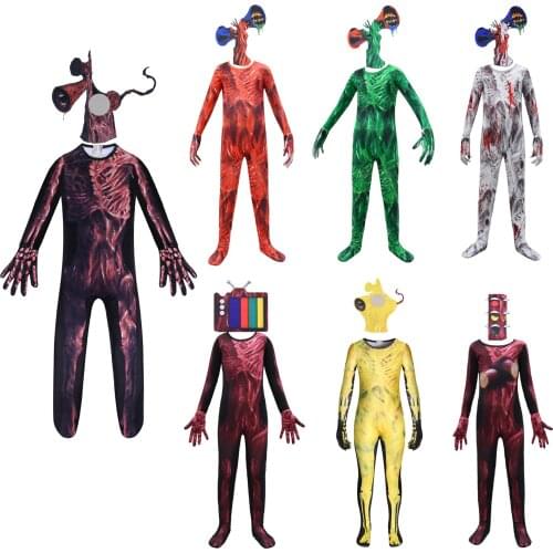 Kids Siren Head Cosplay Costume with Mask Gloves Boys Girls Anime Carnival Party Bodysuit Halloween Fancy Dress Up Jumpsuits