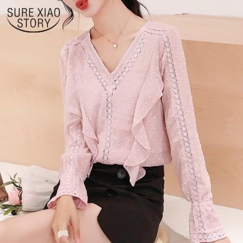 Long sleeve chiffon lace shirt womens tops and blouses blusas mujer de moda ladies tops and blouses 2019 blouse women 6326 50