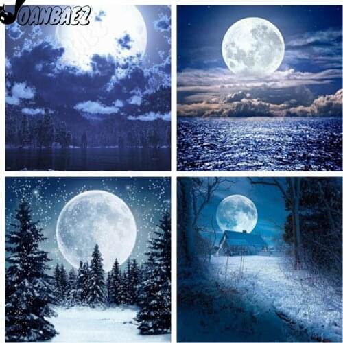 Full Moon Forest Night View Diamond Painting 5D Diy Wall Art Blue Landscape Embroidery Inlaid Room Home Decoration Accessories